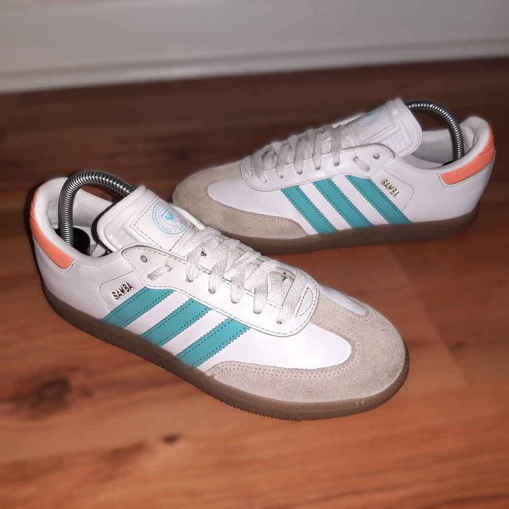 Adidas Samba Miami White Teal Orange Shoes IH8160 Men's Sz 7.5 Women's Sz 8.5 - Picture 14 of 16